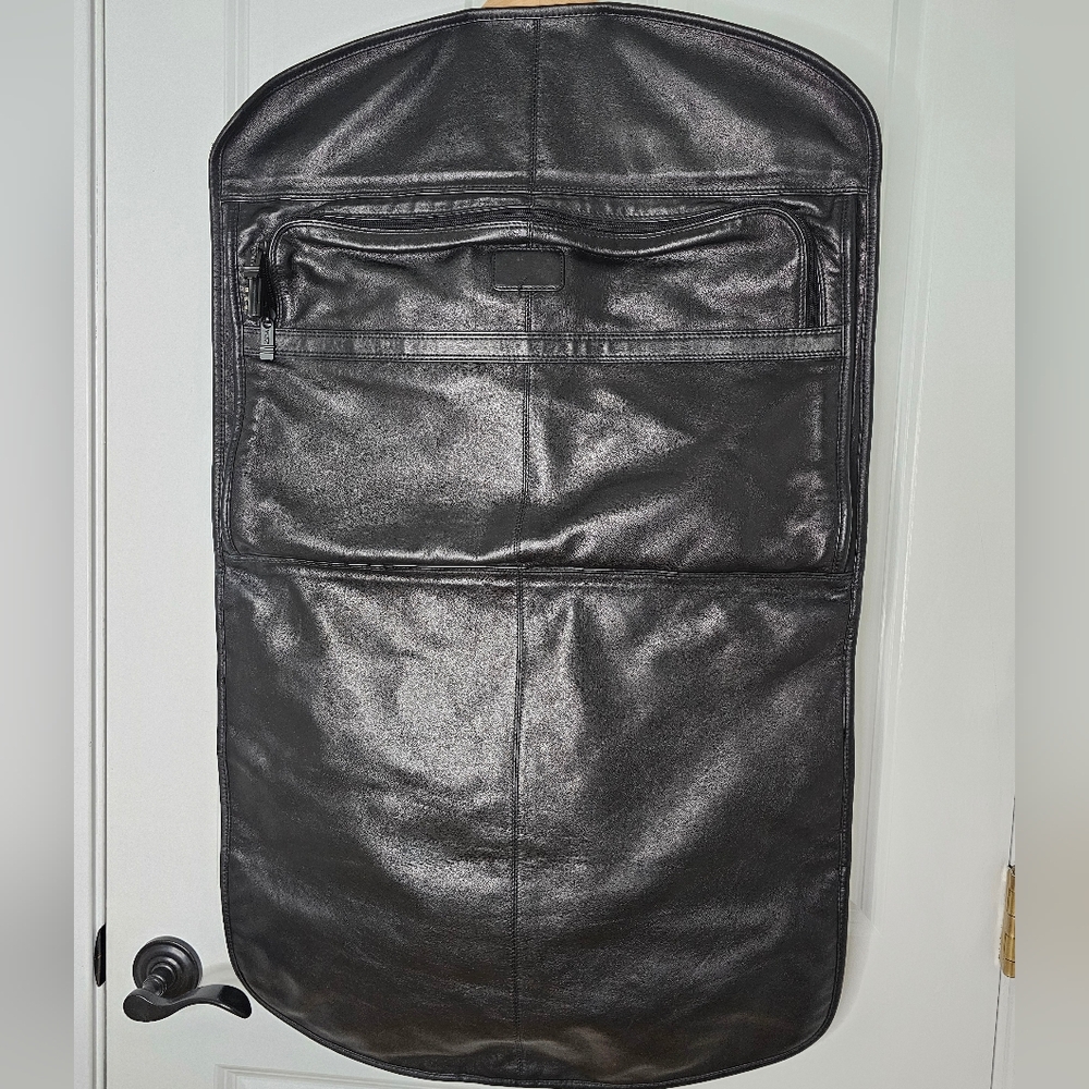 Tumi Black Men's Garment Bag with Zip Front and Leather Trim